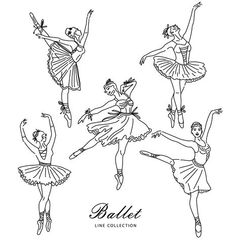 Women ballet dancer set of continuous line drawing in black color ...