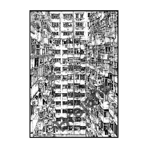 Kowloon Walled City A4 Black and White Print of Pen and Ink - Etsy UK