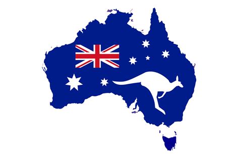 bandera de australia y mapa con canguro, símbolo del país, ilustración ...