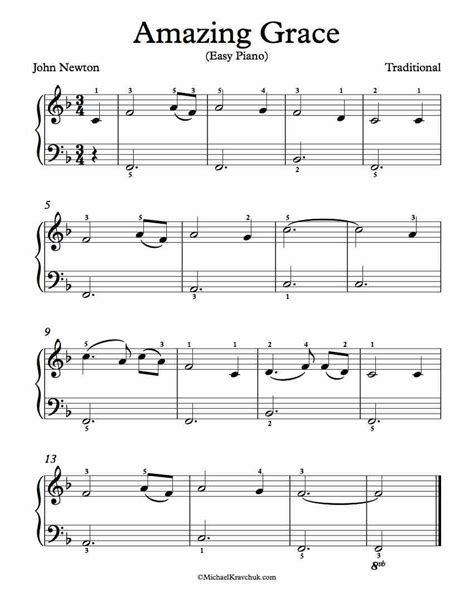 Free Piano Arrangement Sheet Music – Amazing Grace – Michael Kravchuk