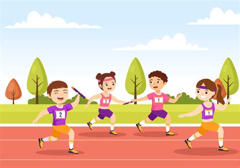 Relay Race Illustration Kids by Passing the Baton to Teammates Until ...