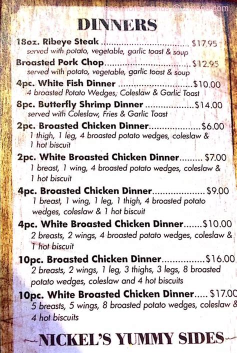 Menu at Wooden Nickel Restaurant & Bar, North Judson