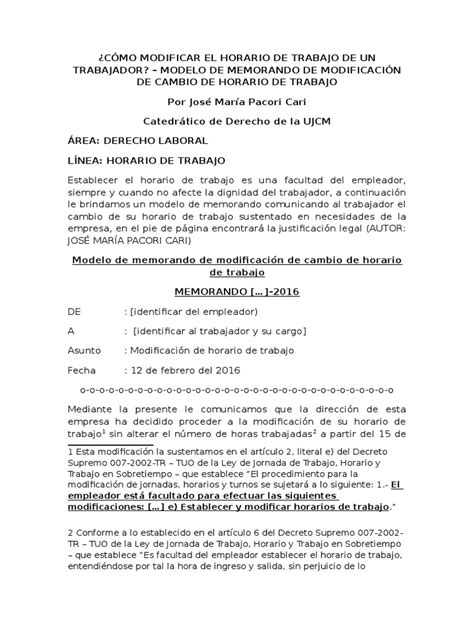 ¿Cómo Modificar El Horario de Trabajo de Un Trabajador – Modelo de ...