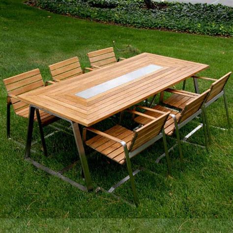 Teak Steel Patio Rectangular Dining Table - Regnatt - Teak Patio ...