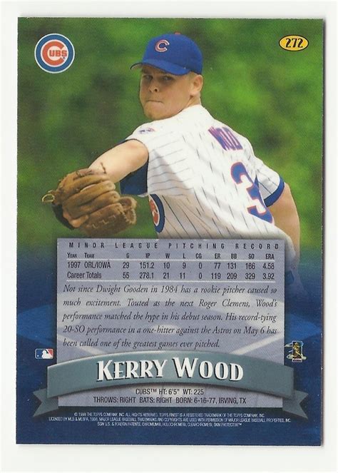 Kerry Wood 1998 Topps Finest Rookie Card #272 Chicago Cubs