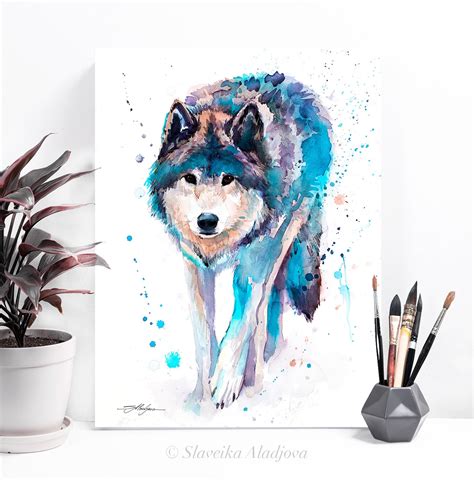 Wolf watercolor painting print by Slaveika Aladjova art | Etsy