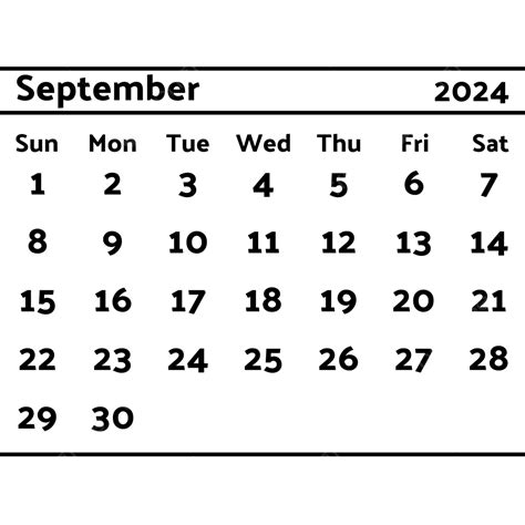 2024 Calendar September Black Vector, 2024 Calendar, Calendar ...