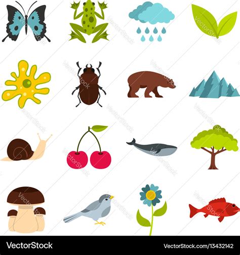 Nature items set flat icons Royalty Free Vector Image