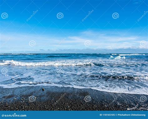 Black Sand Beach in Iceland in Winter Season Stock Image - Image of ...