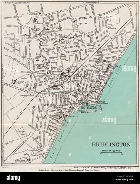 BRIDLINGTON vintage town/city plan. Yorkshire. WARD LOCK, 1940 vintage ...