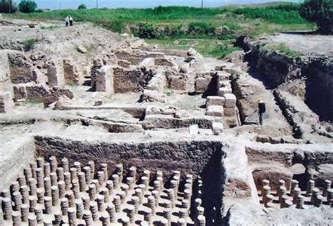 Public baths with hipokaustik columns.Ancient capital Artashat ...