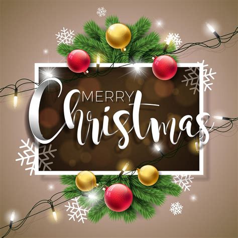 Vector Merry Christmas Illustration on Brown Background with Typography ...