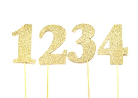 Large Gold Glitter Number Cake Toppers - Table Numbers, Birthday ...