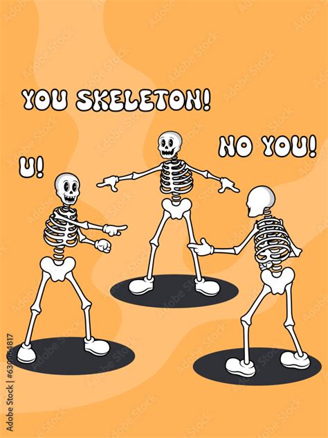 Funny Halloween skeletons. Meme. Groovy, retro, classic poster. Vector ...