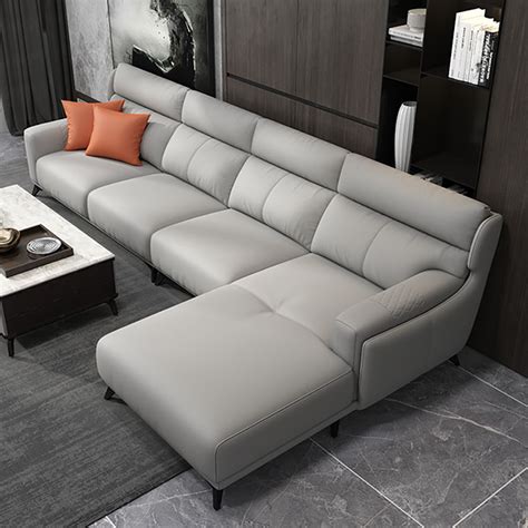 129.9" Light Gray Faux Leather Sectional Sofa with Right Chaise L-Shape