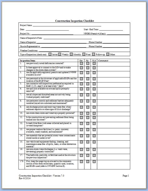 Construction Project List Template