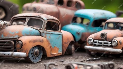 Premium AI Image | a old rusty toy cars broken vintage style