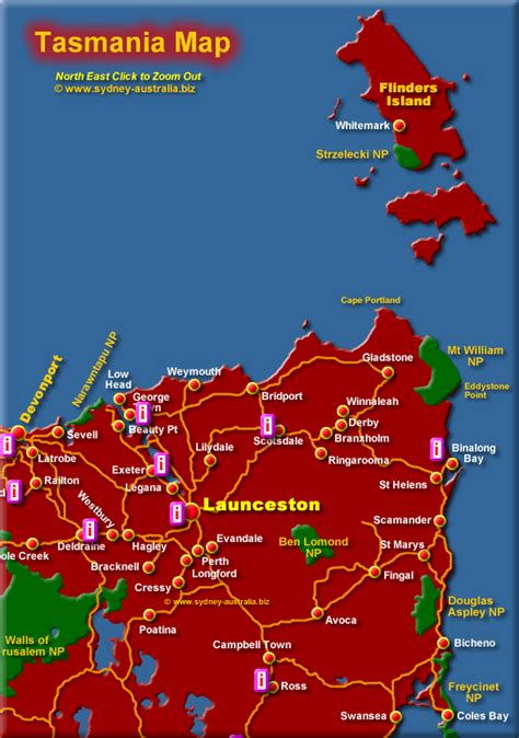 Map Tasmania showing tourist spots and Information