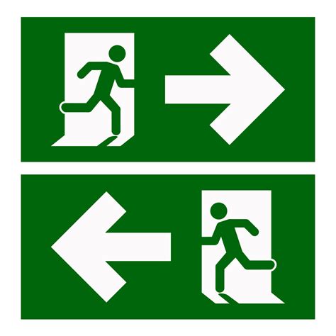 Emergency exit left , Emergency exit right , escape route signs ...