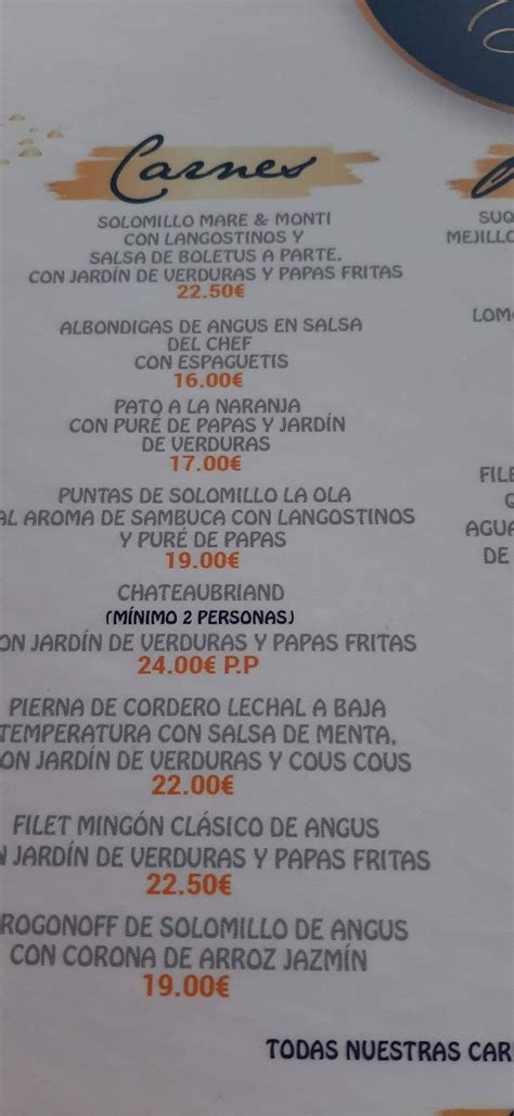 Menu at Cafe La Ola, Puerto del Carmen, Av. de las Playas