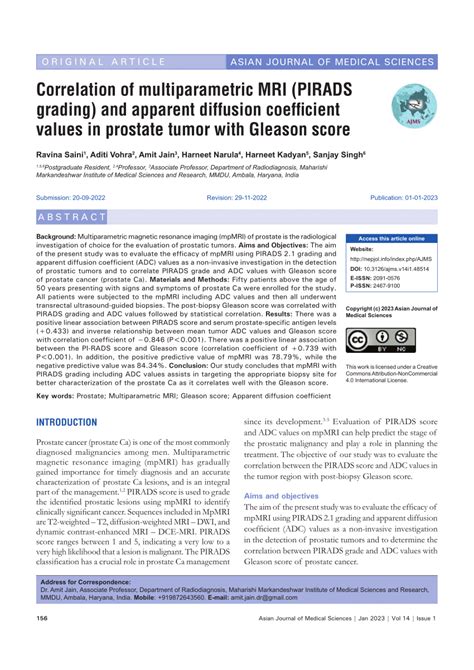 (PDF) Correlation of multiparametric MRI (PIRADS grading) and apparent ...