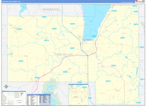 Fond du Lac County, WI Zip Code Wall Map Basic Style by MarketMAPS ...