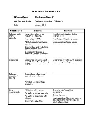 Person Specification - Fill and Sign Printable Template Online