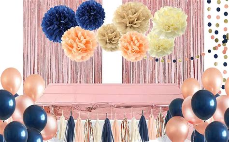 Amazon.com: 32 Pack Navy Blue Rose Gold Party Decoration Kit, Navy Rose ...