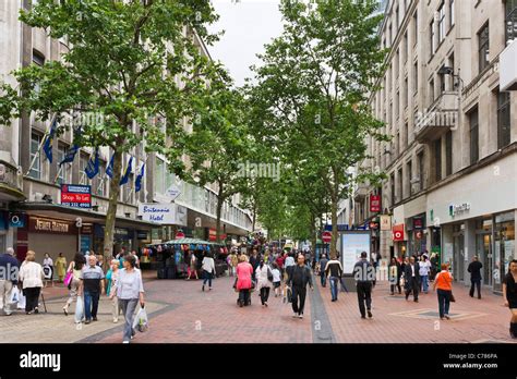 Shops on New Street in the city centre, Birmingham, West Midlands ...