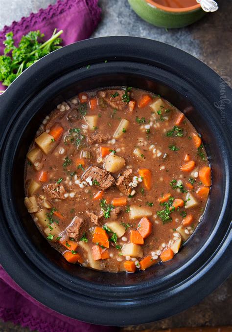 Slow Cooker Beef Barley Soup Recipe - The Chunky Chef