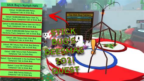 COMPLETING STICK BUG'S BEESMAS QUEST 2021 - Bee Swarm Simulator Roblox ...