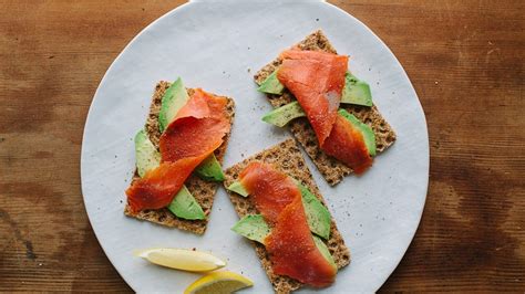 Avocado on Rye Crackers with Smoked Salmon Recipe | Bon Appétit