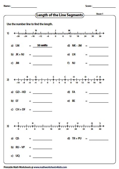 Length of a Line Segment Worksheets