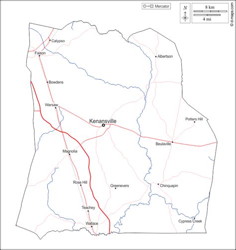 Duplin County free map, free blank map, free outline map, free base map ...