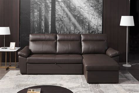 Genuine Leather Sectional Sofa with pull out sofa bed (2640) | Leather ...