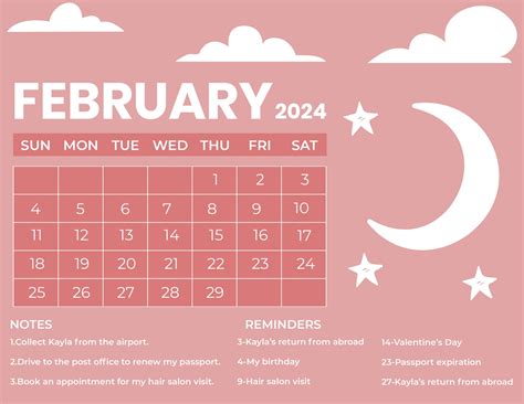 February 2024 Calendar Events - Dael Mickie