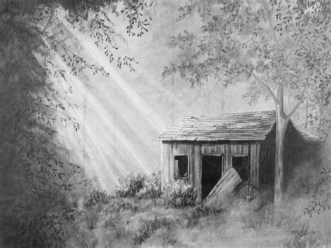 Cabin in the Woods Drawing by Stephen McCall | Saatchi Art