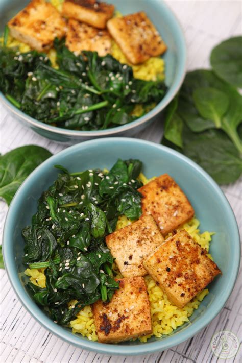 Simple Spinach Tofu With Turmeric Rice - Colorful Recipes