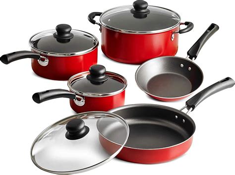 Amazon.com: NEW 9-Piece Simple Cooking Nonstick Cookware Set (Red ...