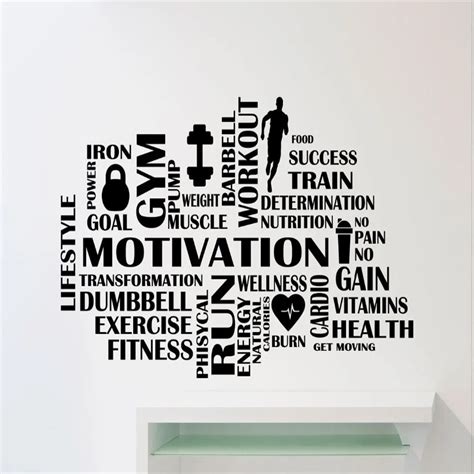 Gym Motivational Words Wall Decal Fitness Sport Wall Sticker Home Decor ...