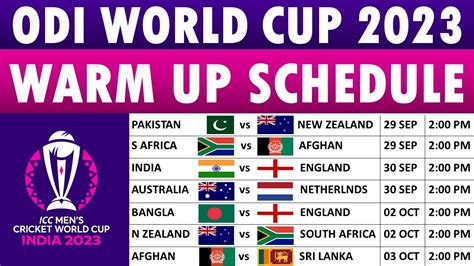 ICC ODI World Cup 2023 Warm Up Schedule: Full fixtures list, Match ...