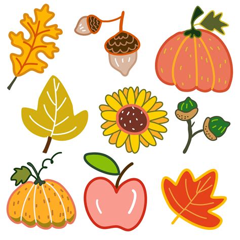 Fall season leaf and flower and elements autumn set cartoon vector ...