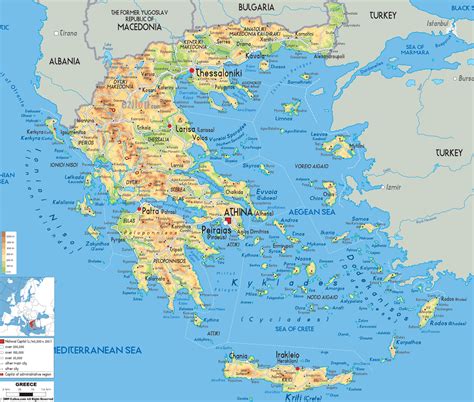 Large detailed physical map of Greece with all cities, roads and ...