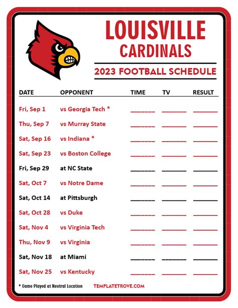 Printable 2023 Louisville Cardinals Football Schedule