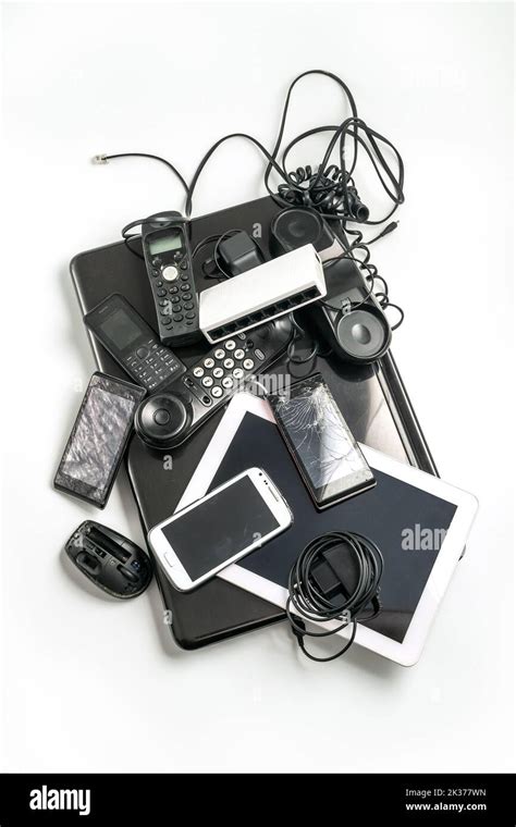 Electronic waste ready to recycle, isolated on white background. pile ...