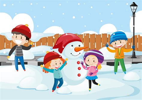 Happy children playing in the snow 370402 Vector Art at Vecteezy