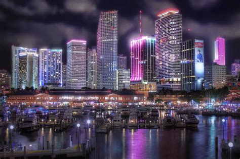 MIAMI SKYLINE NIGHT GLOSSY POSTER PICTURE PHOTO Florida skyscrapers ...