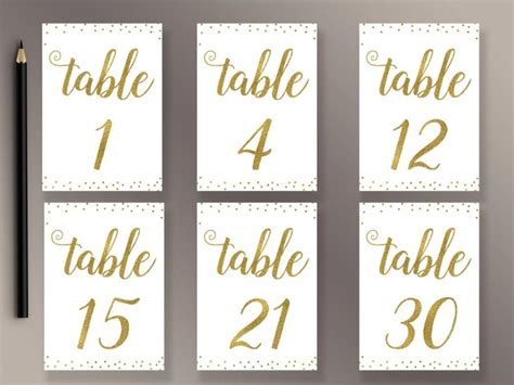 Wedding Table Numbers 1-30 Printable, Gold Confetti Table Numbers, Gold ...