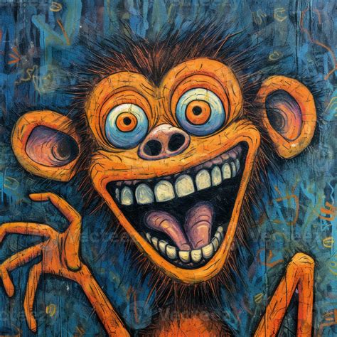 crazy monkey ape furious mad portrait expressive illustration artwork ...