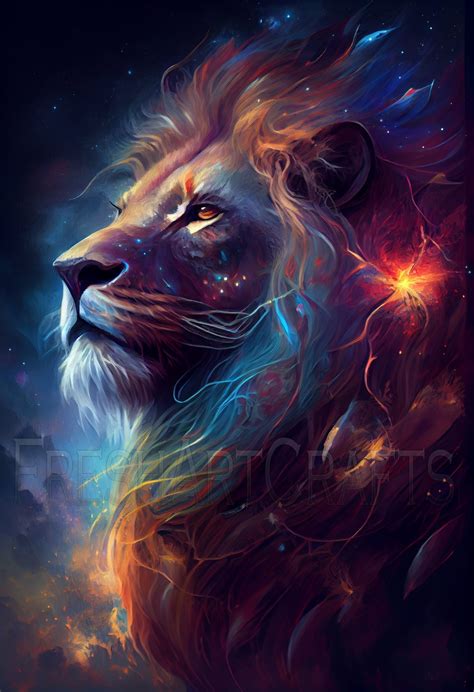 Cosmic Lion Wall Art, Space Lion Art, Lion Digital Art Print, Digital ...